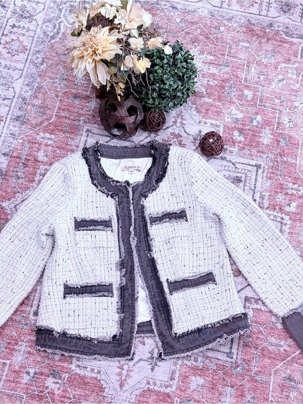 ' Cream Tweed Jacket with Charcoal Trim